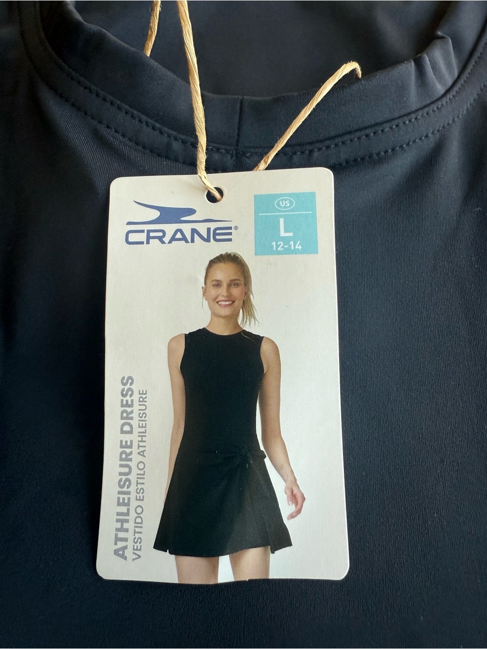 Crane Athleisure Dress | Large 12‑14 | Black | Tie Waist | NWT | Pickleball/Tenn - Picture 13 of 14